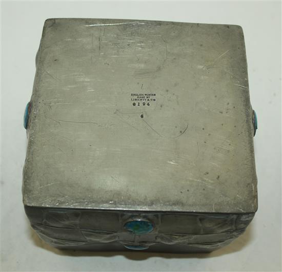 A Liberty English pewter biscuit box, designed by Archibald Knox, W.6in.